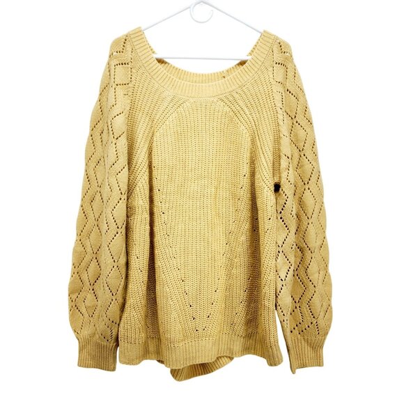 Beige Knit Sweater Size 2XL With Diamond Pattern Sleeves & Ribbed Hem - Picture 1 of 9